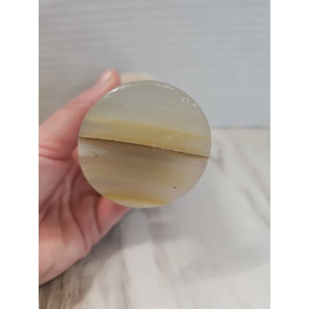 Vintage Cream/White Agate Small Stone Vase Earthy-tan Veining Marbled Heavy